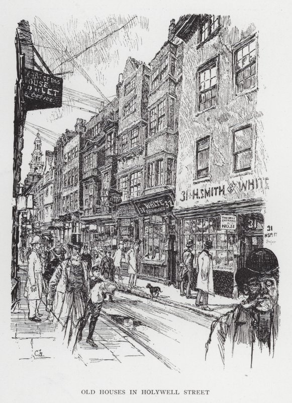 Staré domy v Holywell Street (litho) od Joseph (after) Pennell