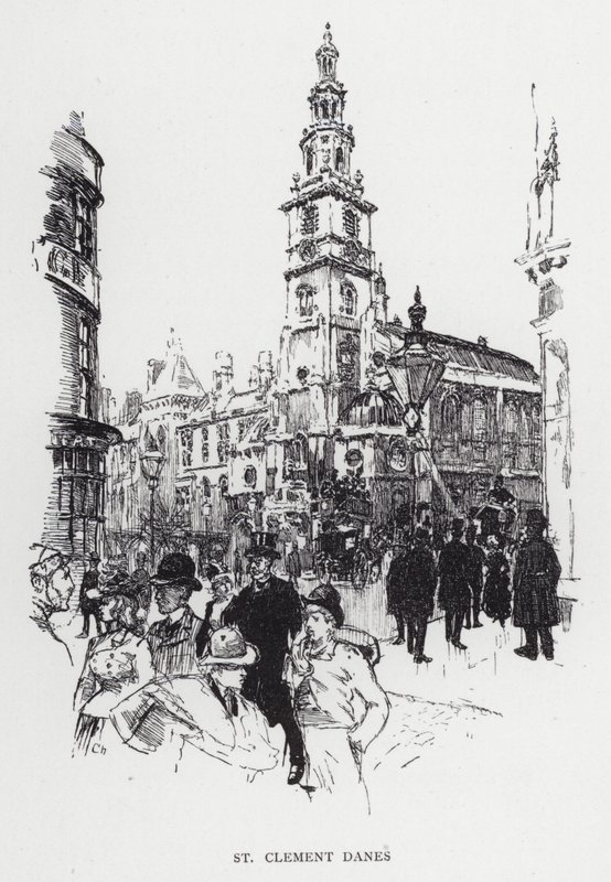 St Clement Danes (litho) od Joseph (after) Pennell