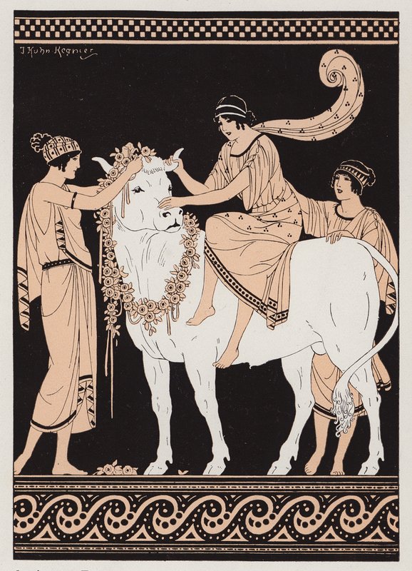 Zeus a Europa (barevná litografie) od Joseph Kuhn Regnier