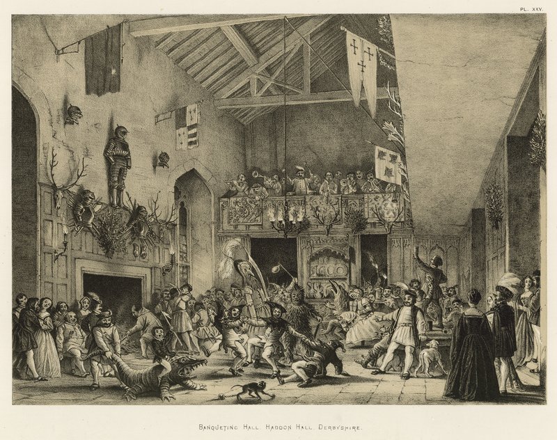Banketní sál, Haddon Hall, Derbyshire od Joseph Nash
