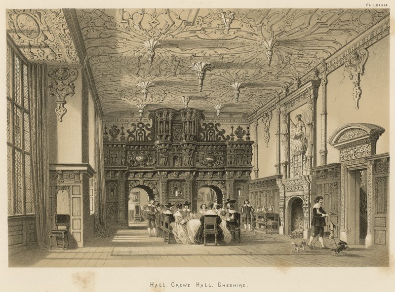 Hall, Crewe Hall, Cheshire od Joseph Nash