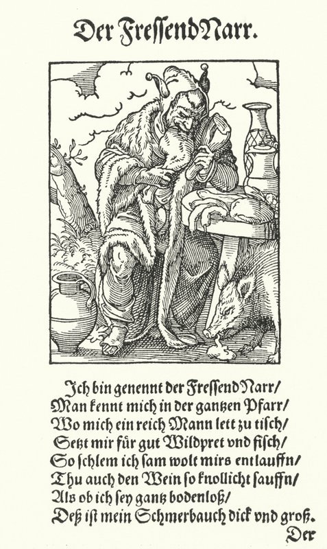 The Gluttonous Fool (rytina) od Jost (after) Amman