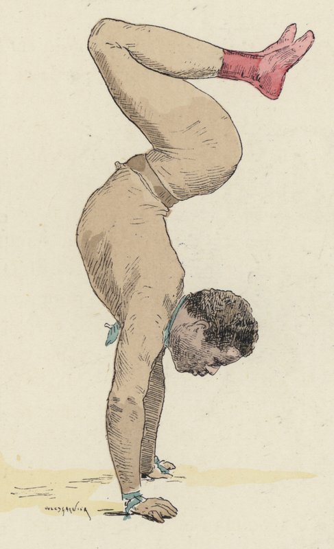 Cirkusová gymnastka dělá stojku od Jules Arsene Garnier