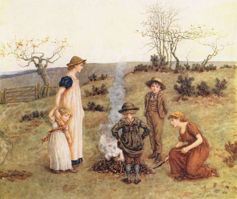 The Stick Fire (barevná litografie) od Kate (after) Greenaway