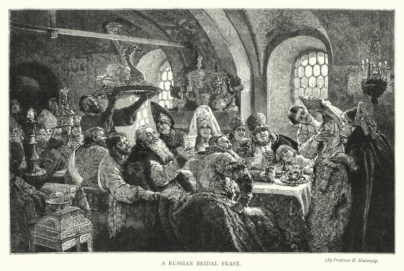 Ruská svatební hostina (rytina) od Konstantin Egorovich Makovsky