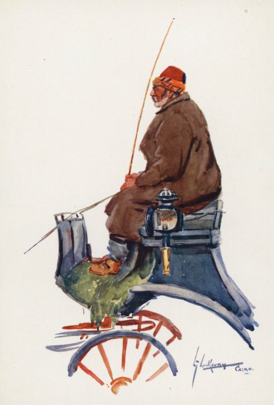 Lidé Egypta: Cabman, Arbaghi (barevná litografie) od Lance Thackeray