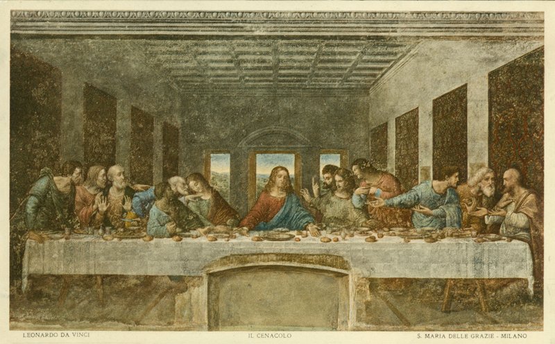 Poslední večeře (barevná litografie) od Leonardo da (after) Vinci