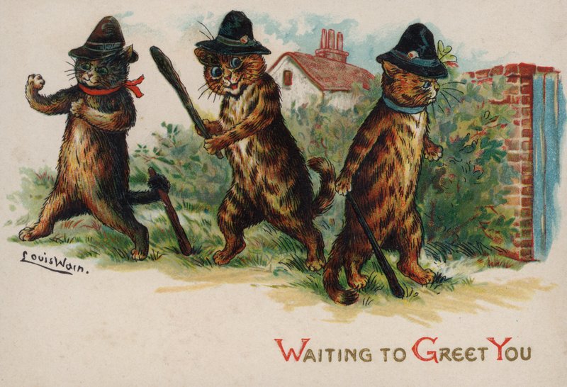 Tři kočky čekají, aby tě pozdravily od Louis Wain