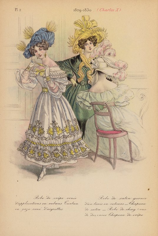 Francouzská móda: 1829-1830, Karel X. (barevná litografie) od Louis Colas