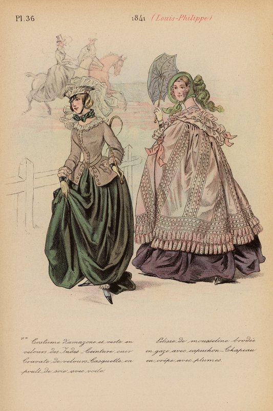 Francouzská móda: 1841, Louis-Philippe (barevná litografie) od Louis Colas