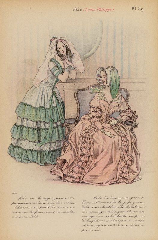 Francouzská móda: 1842, Louis-Philippe (barevná litografie) od Louis Colas