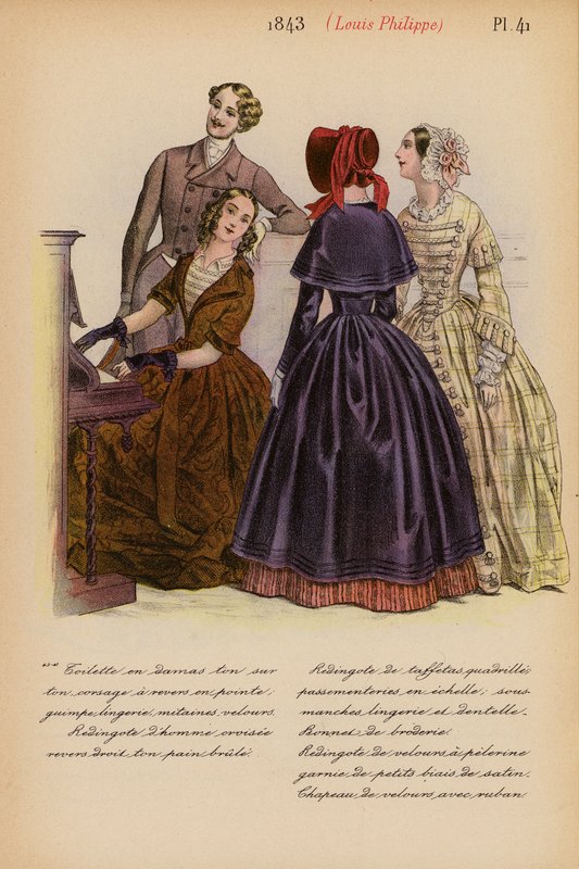Francouzská móda: 1843, Louis-Philippe (barevná litografie) od Louis Colas