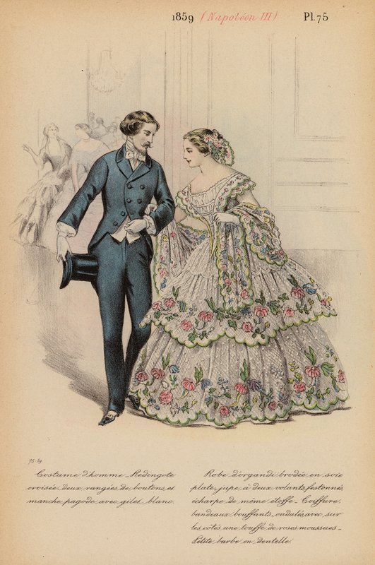 Francouzská móda: 1859, Napoleon III (barevná litografie) od Louis Colas