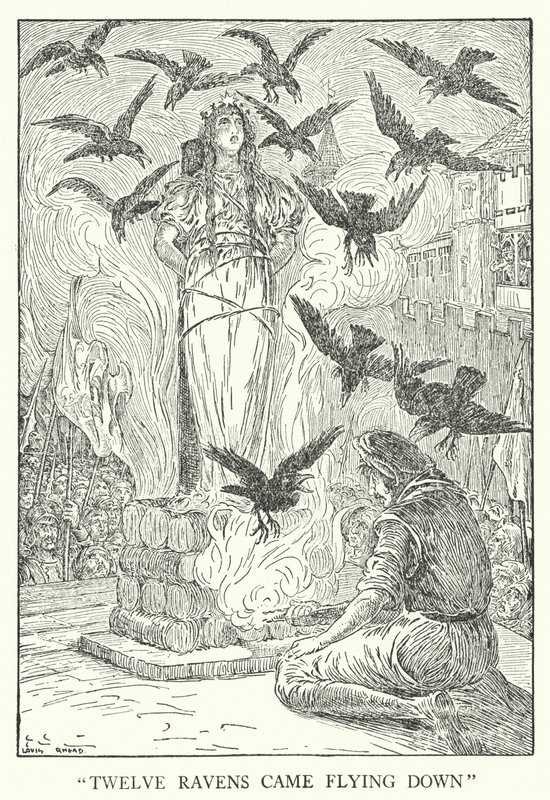 "Dvanáct havranů přiletělo dolů" (litho) od Louis John Rhead