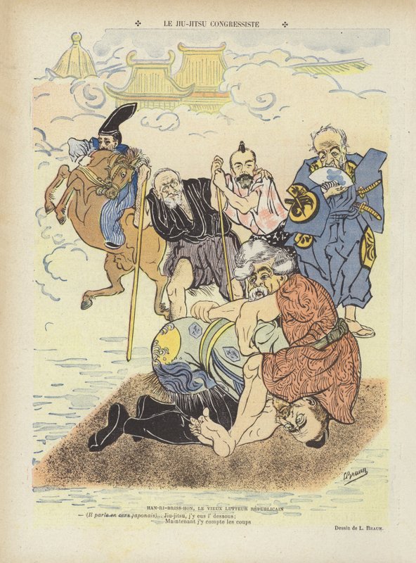 Kongresové ju-jitsu. Ilustrace pro Le Rire od Ludwig Braun