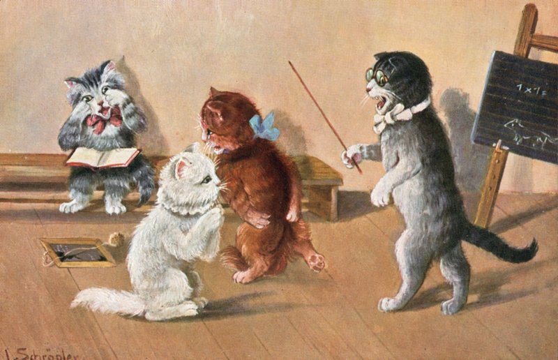 Humoristická pohlednice s kočkou (barevná litografie) od Luise Schropler