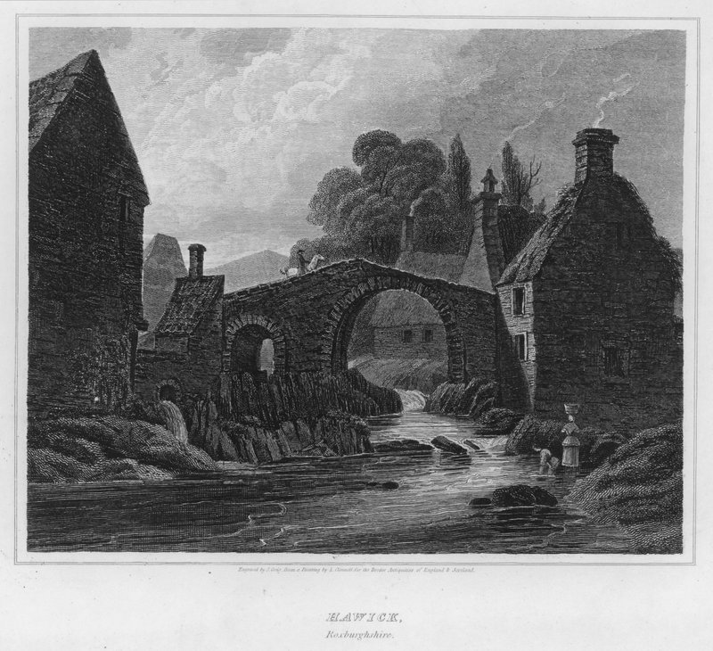 Hawick, Roxburghshire (rytina) od Luke (after) Clennell