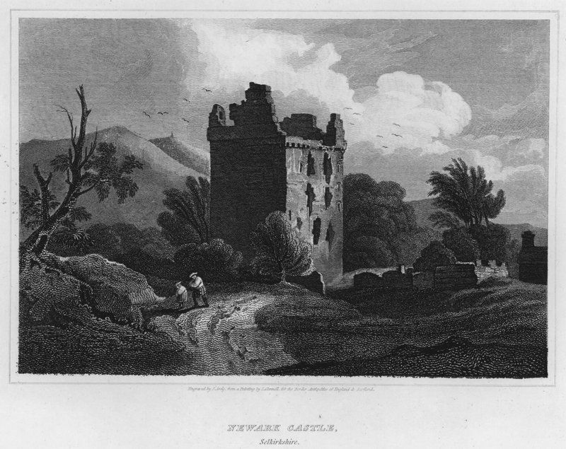 Newark Castle, Selkirkshire (rytina) od Luke (after) Clennell