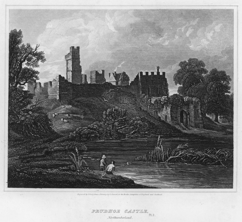 Prudhoe Castle, Northumberland (rytina) od Luke (after) Clennell