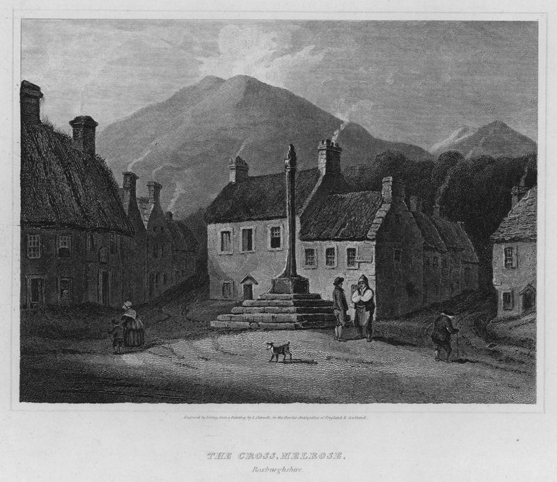 Kříž, Melrose, Roxburghshire (rytina) od Luke (after) Clennell
