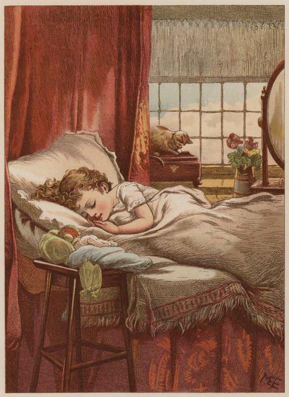 Dítě spí v posteli (chromolitho) od Mary Ellen Edwards