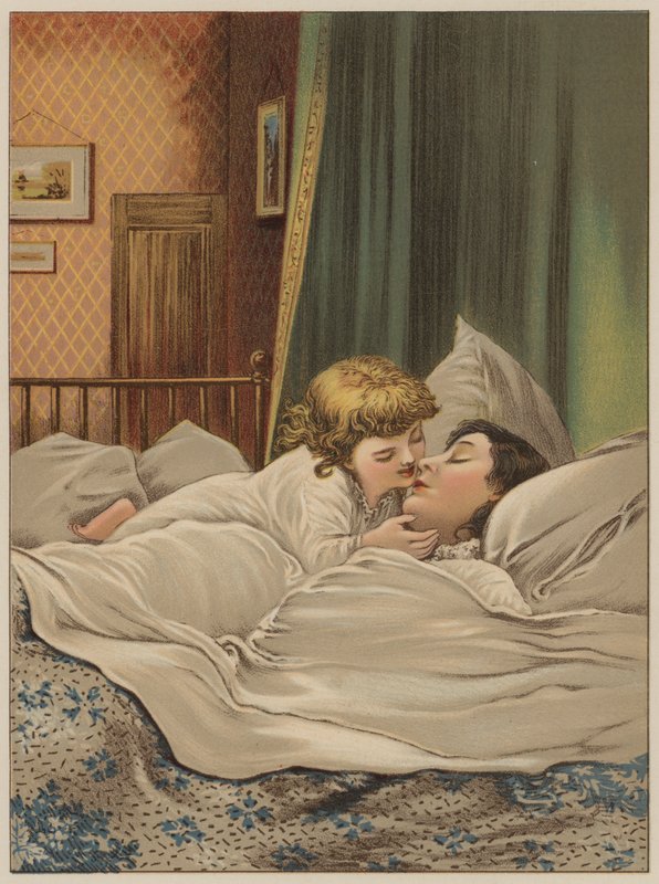 Dítě v posteli s matkou (chromolitho) od Mary Ellen Edwards