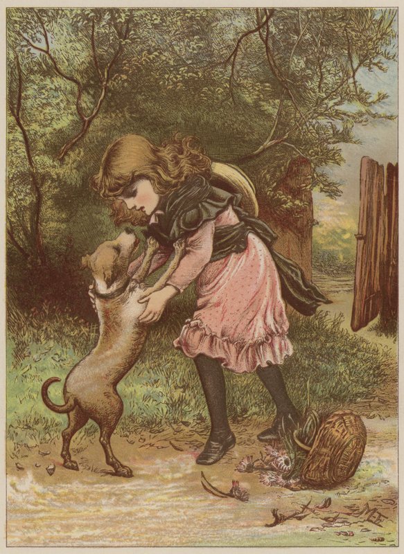 Dívka si hraje se psem (chromolitho) od Mary Ellen Edwards