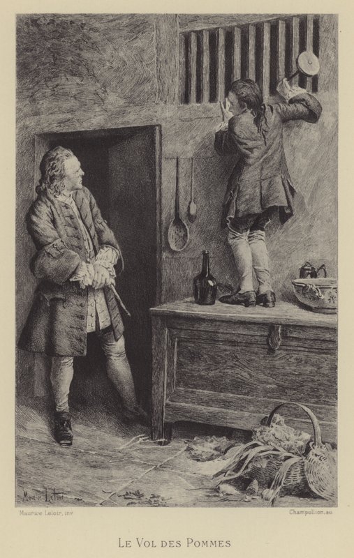 Krádež jablek (hlubotisk) od Maurice Leloir