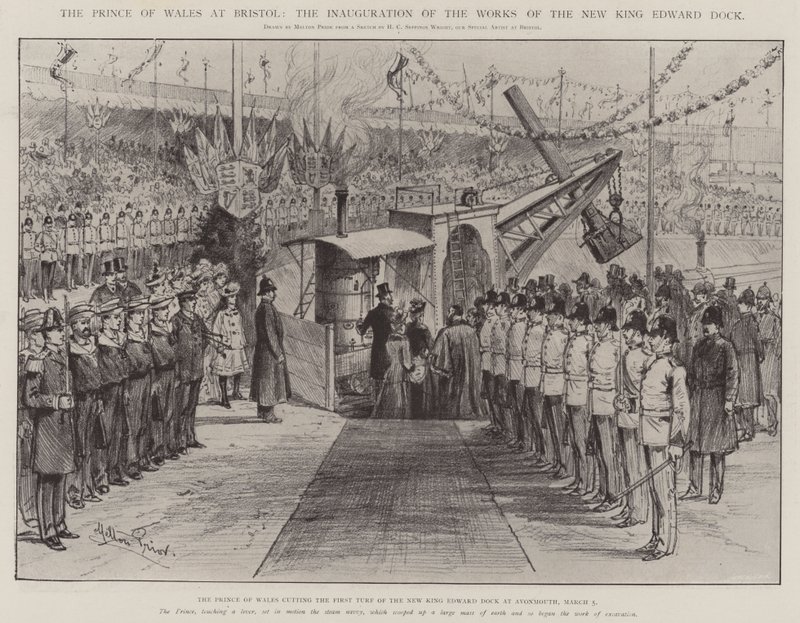 Princ z Walesu v Bristolu, inaugurace díla nového krále Edwarda Docka od Melton Prior