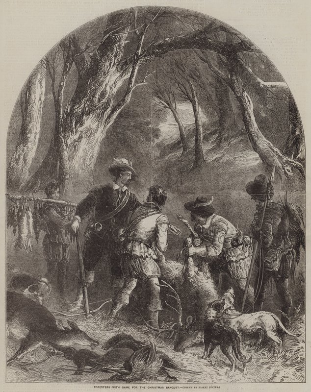 Lesníci se zvěří na vánočním banketu od Myles Birket Foster