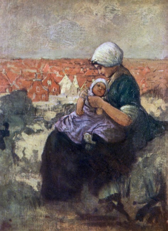 Matka a dítě ze Scheveningenu (barevné lito) od Nico Jungman