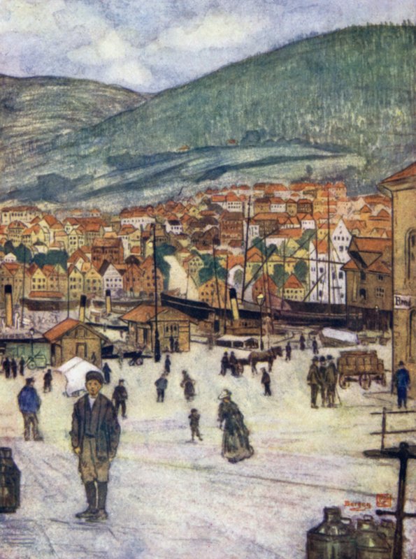 Norsko: Bergen (barevné lito) od Nico Jungman