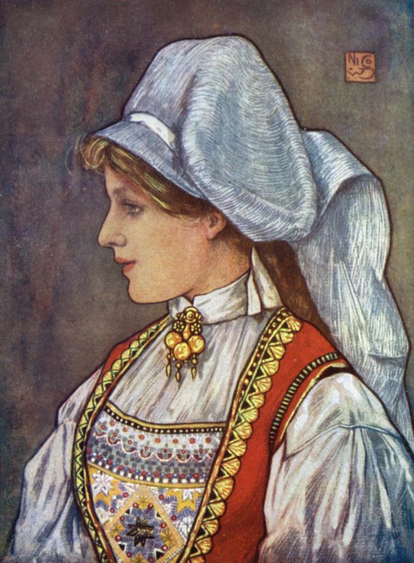 Norsko: Hardanger Headdress (barva litho) od Nico Jungman