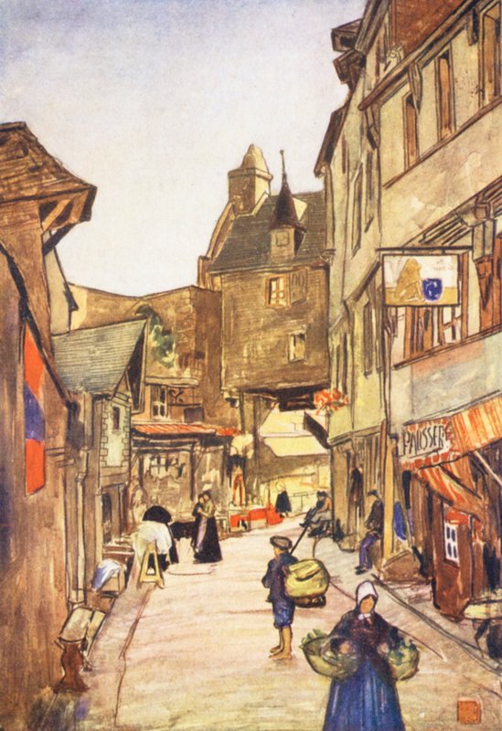 A Street, Mont St Michel (barevná litografie) od Nico Jungmann
