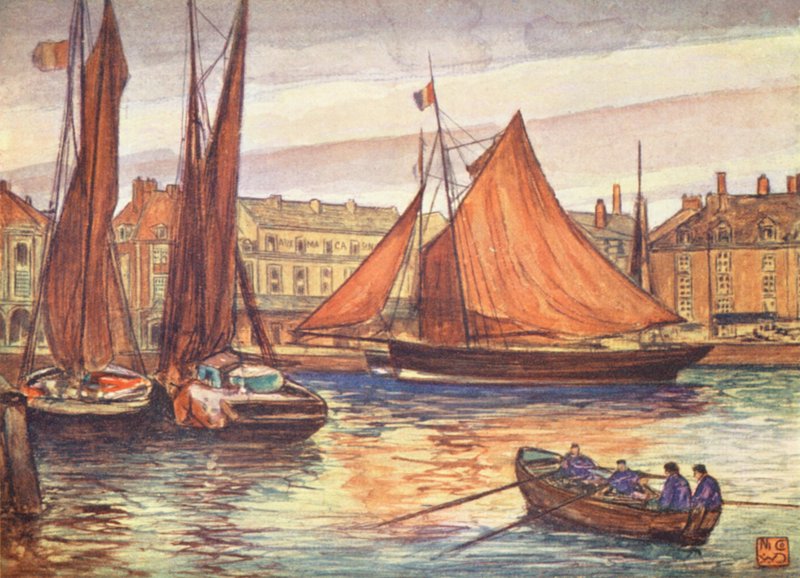 Nábřeží, Dieppe (barevná litografie) od Nico Jungmann