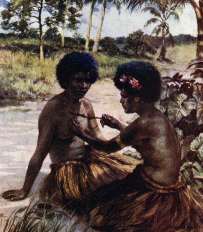 Tetování, Britská Nová Guinea (barevné lito) od Norman Hardy