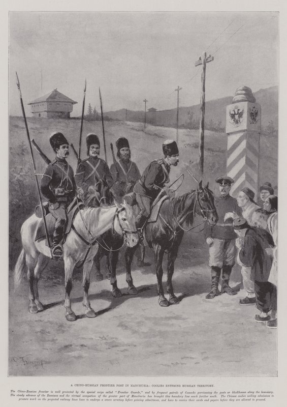 Čínsko-ruská hraniční pošta v Mandžusku, Coolies vstupující na ruské území od Paul Frenzeny