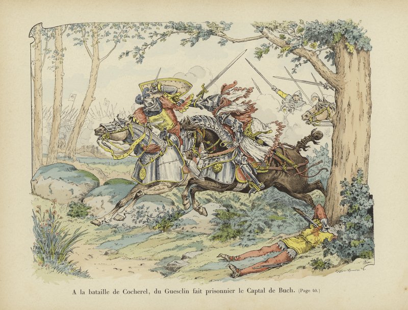 Bertrand du Guesclin zajímá kapitána de Buch v bitvě u Cocherelu, 1364 od Paul de Semant
