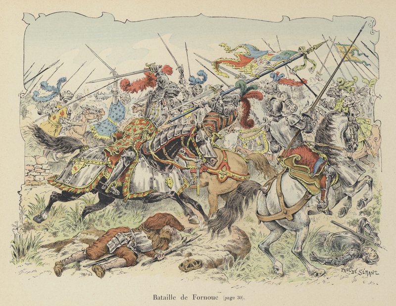 Chevalier de Bayard bojující proti Španělům v bitvě u Fornova v Itálii, 1495 od Paul de Semant