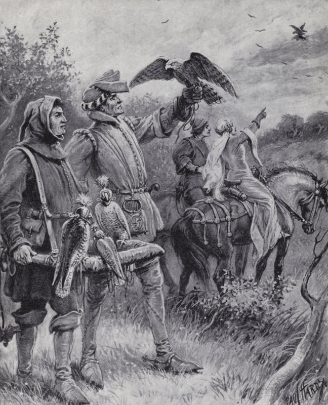 Sokolnictví ve středověku (litho) od Paul (after) Hardy