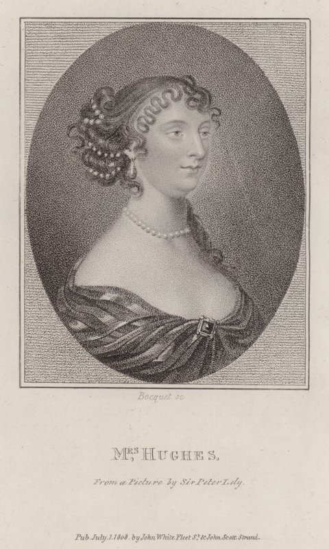 Margaret Hughes , anglická herečka (rytina) od Peter (after) Lely