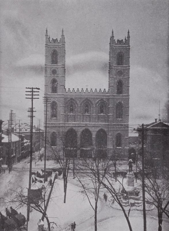 Notre Dame v zimě, Montreal (černobílá fotografie) od Photographer Canadian