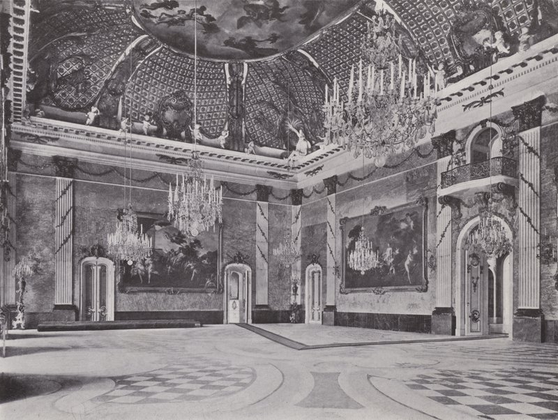 Postupim, Neues Palais, Mramorový sál (černobílá fotografie) od Photographer German