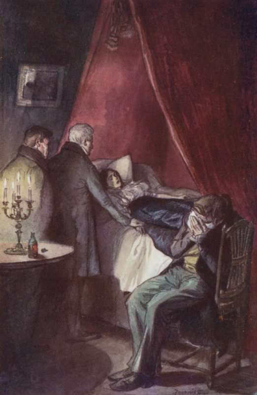 Emma s bradou zabořenou na prsou ležela s otevřenýma očima od Pierre Georges Jeanniot