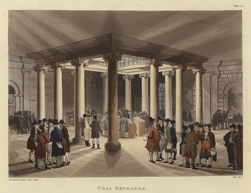 Uhelná burza od Pugin and Rowlandson