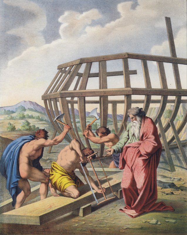 Noe dohlíží na stavbu archy od Raffaello Sanzio Raphael