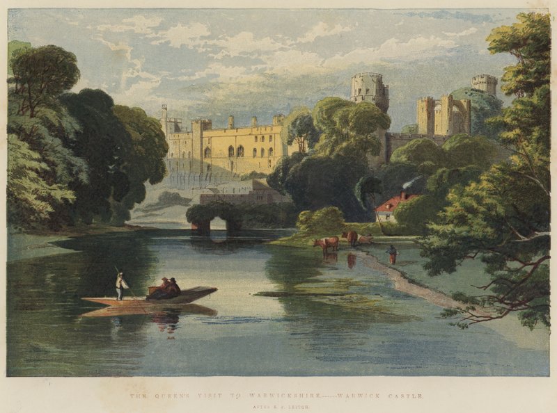 Návštěva královny ve Warwickshire, hrad Warwick (chromolitho) od Richard Principal Leitch