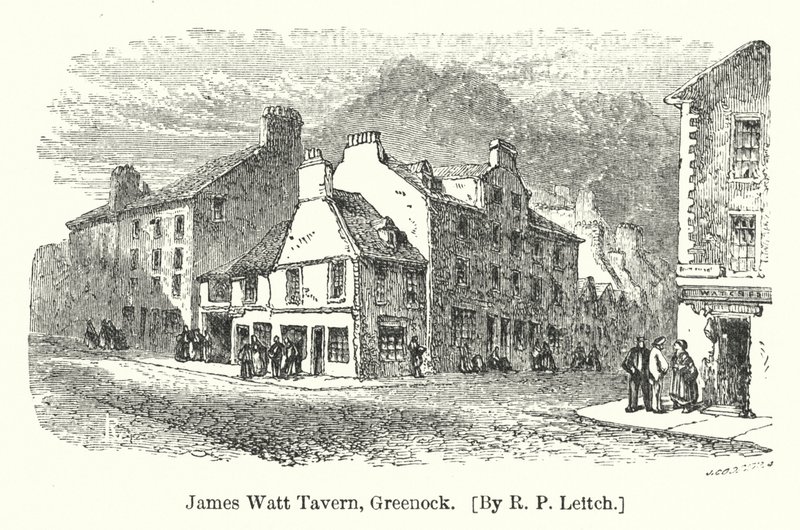 James Watt Tavern, Greenock (rytina) od Richard Principal (after) Leitch