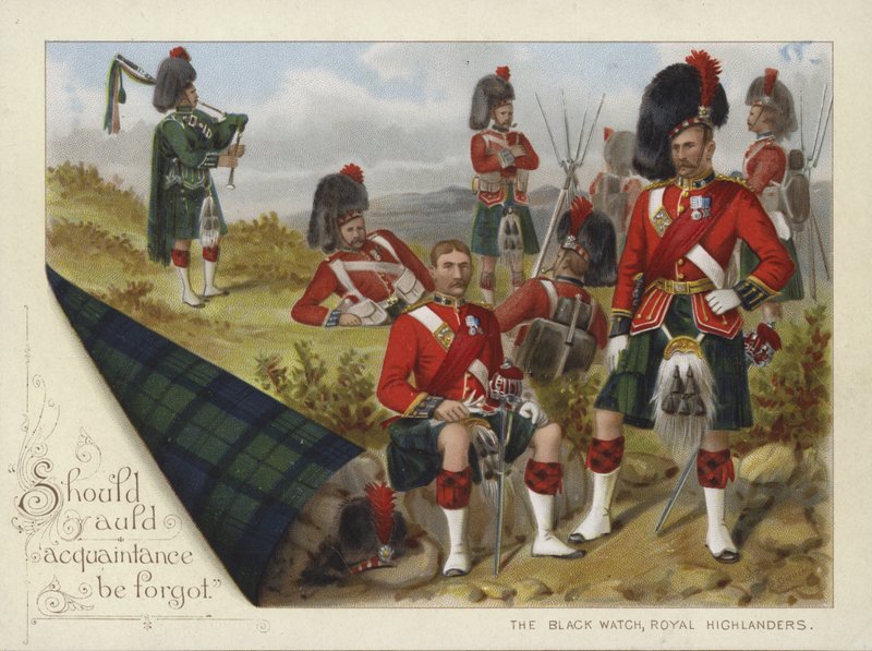 Černé hodinky, Royal Highlanders (chromolitho) od Richard Simkin