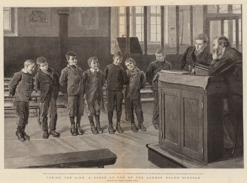Toeing the Line, scéna na jedné z londýnských board Schools od Robert Barnes
